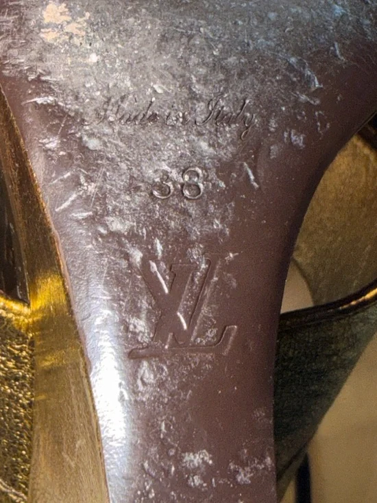 Preloved Louis Vuitton Gold Metallic Leather Strappy Sandals size 38 great cond - Picture 8 of 12